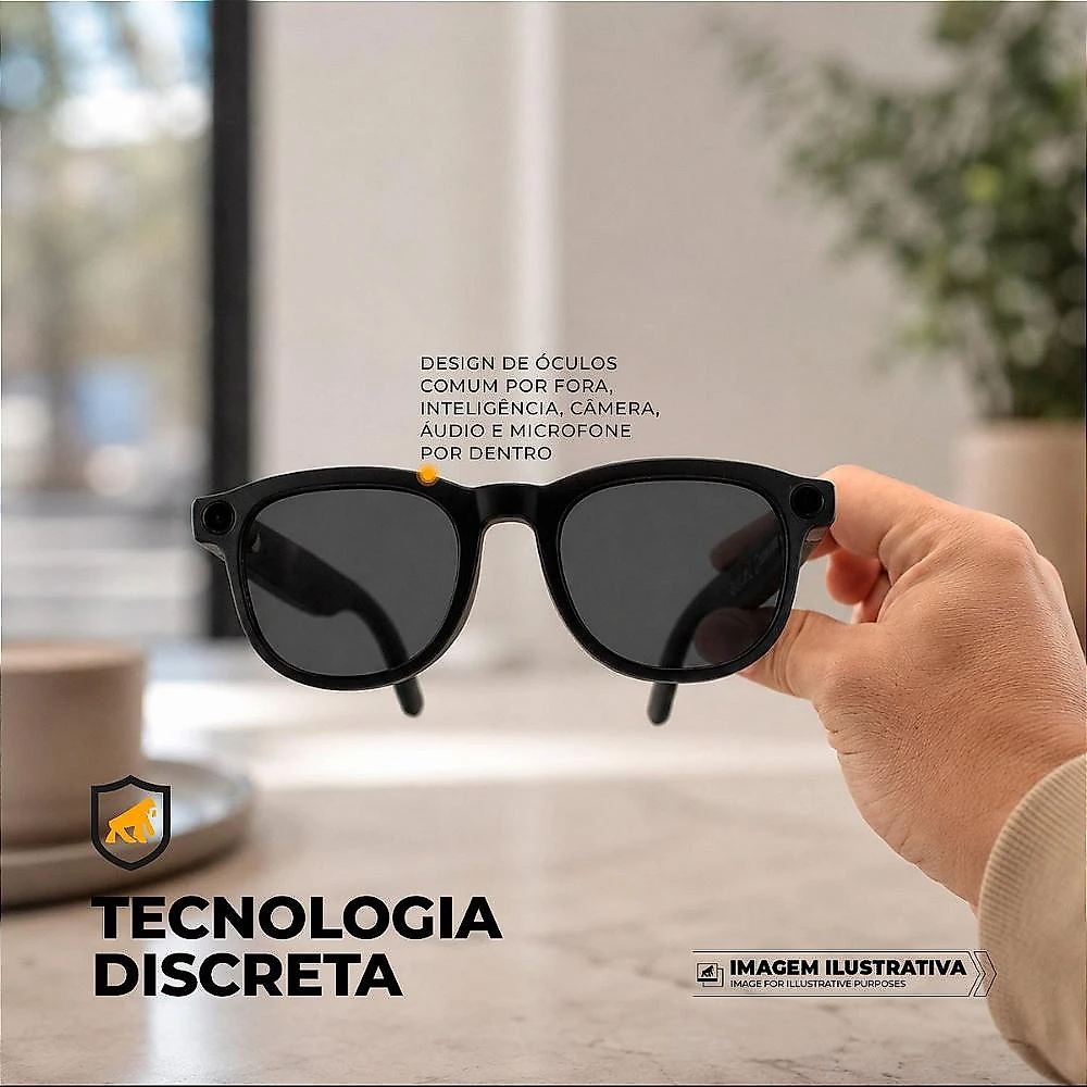 Óculos Inteligentes Vision Armor 32GB com IA, Câmera 8MP, Tradução Simultânea, Áudio Open-Ear e Bluetooth 5.4 - Preto - Gshield