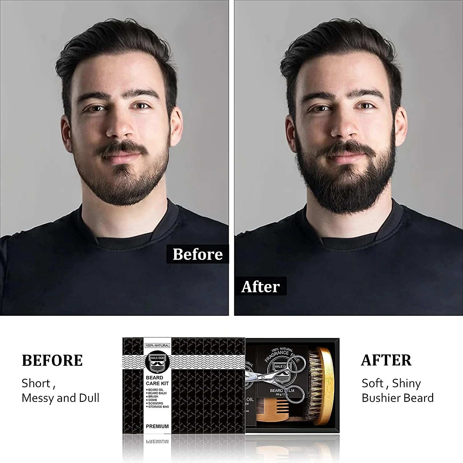 MALE GOD Kit para Barba Profissional Portátil com Cera e Pente 6 Itens