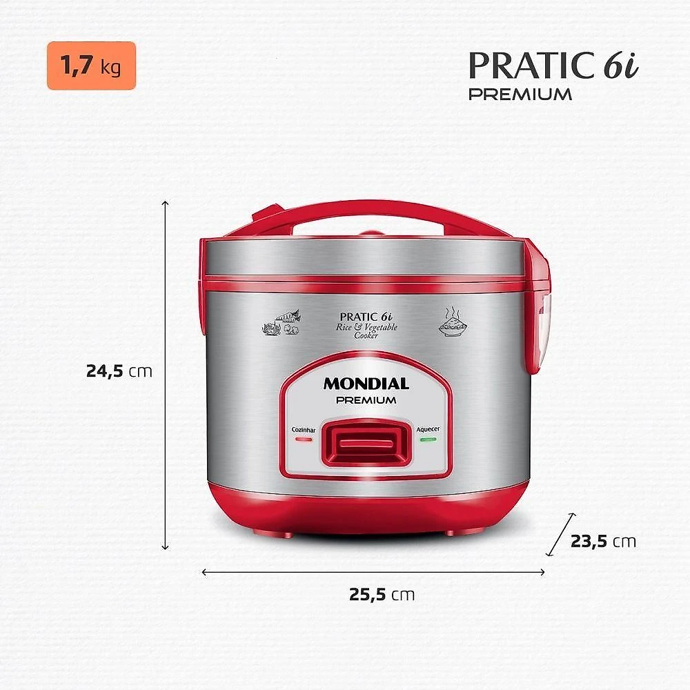 Panela Elétrica de Arroz PE-45-6X 6 Xícaras 500W com Cuba Antiaderente Inox 110V