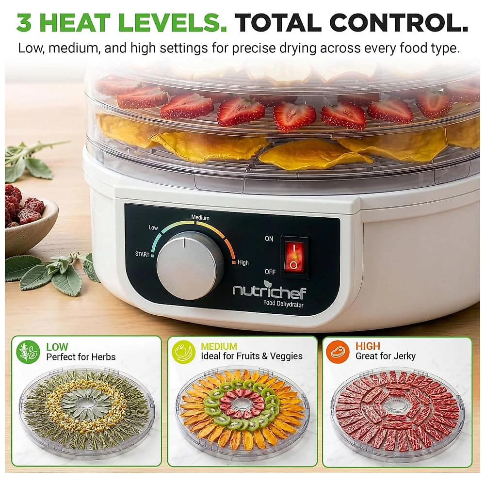 Desidratador de Alimentos NutriChef PKFD12.5 Branco 5 Bandejas Circulação de Alto Calor 120V