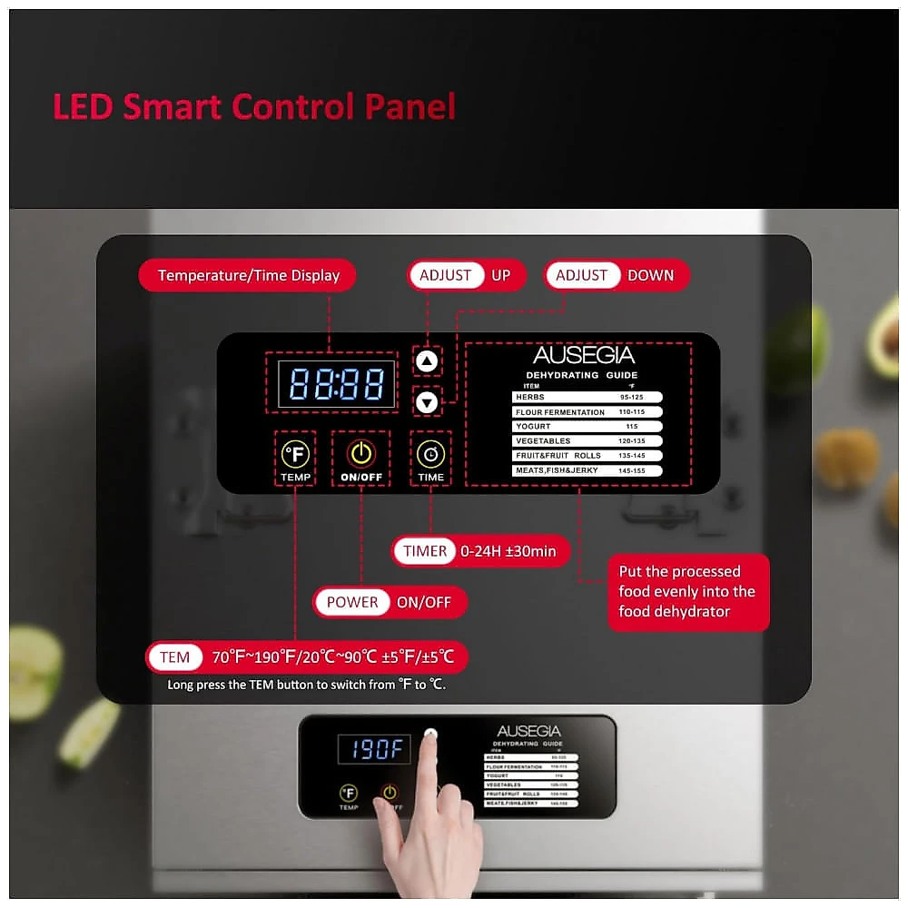 Desidratador de Alimentos Ausegia Preto e Prata 12 Bandejas 1200W 110V Grande Capacidade