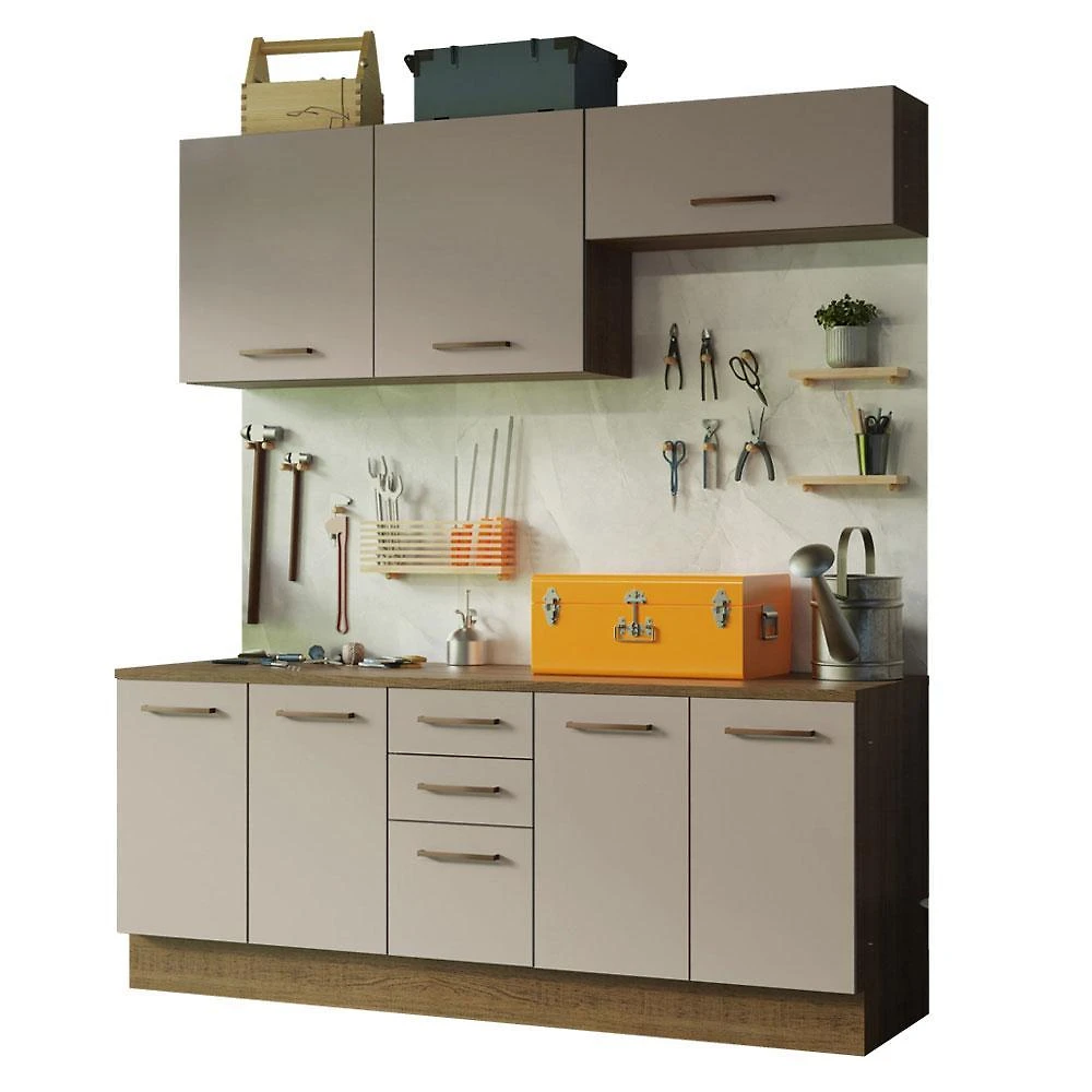 Kit com 2 balcões e 2 armários aéreos multiuso 200cm agata madesa