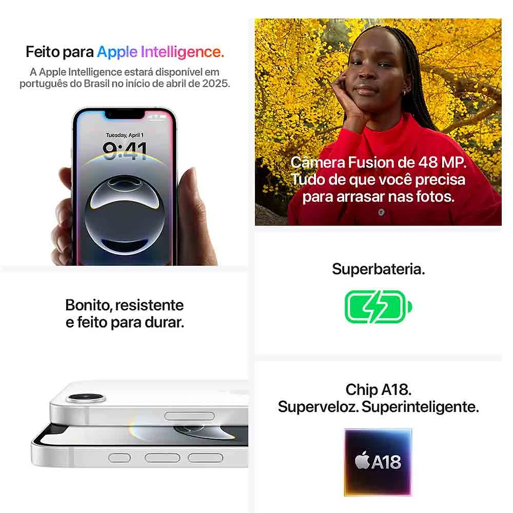 Miniatura iPhone 16e Apple (128GB) Branco, Tela de 6,1", 5G e Câmera de 48 MP Bivolt