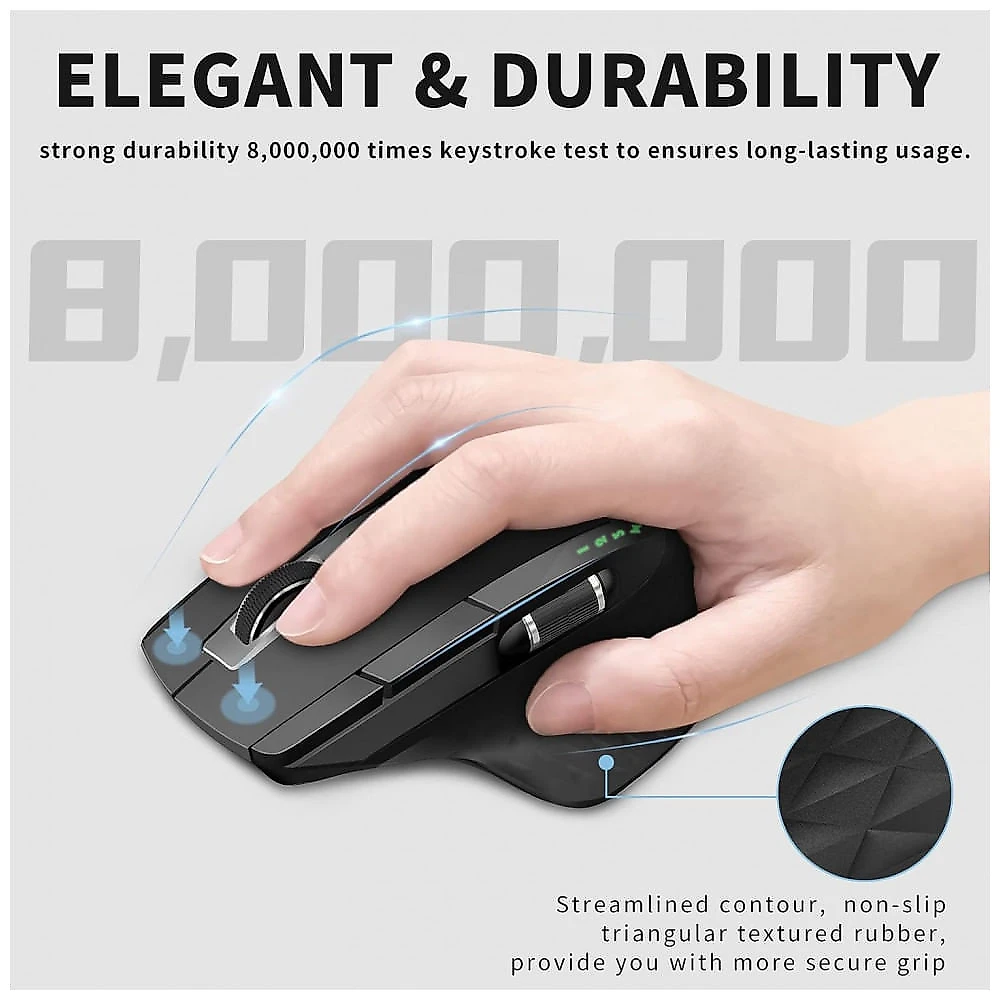 Mouse Ergonômico Vertical sem Fio Reduz a Tensão do Pulso com Rolo Lateral e 3 Bluetooth, 600, 3200 DPI 8 Botões, RA...