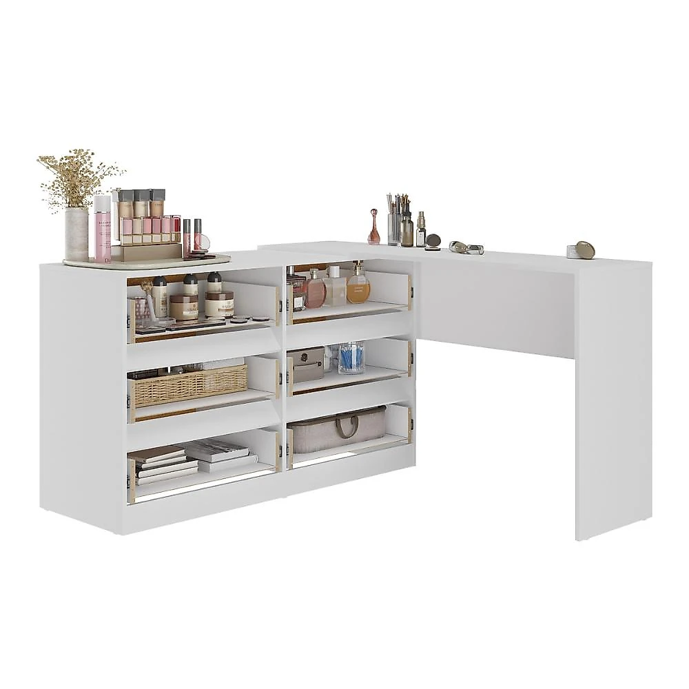 Miniatura Penteadeira de Canto 120cm 6 Gavetas Flex Multimóveis MP4404 Branco