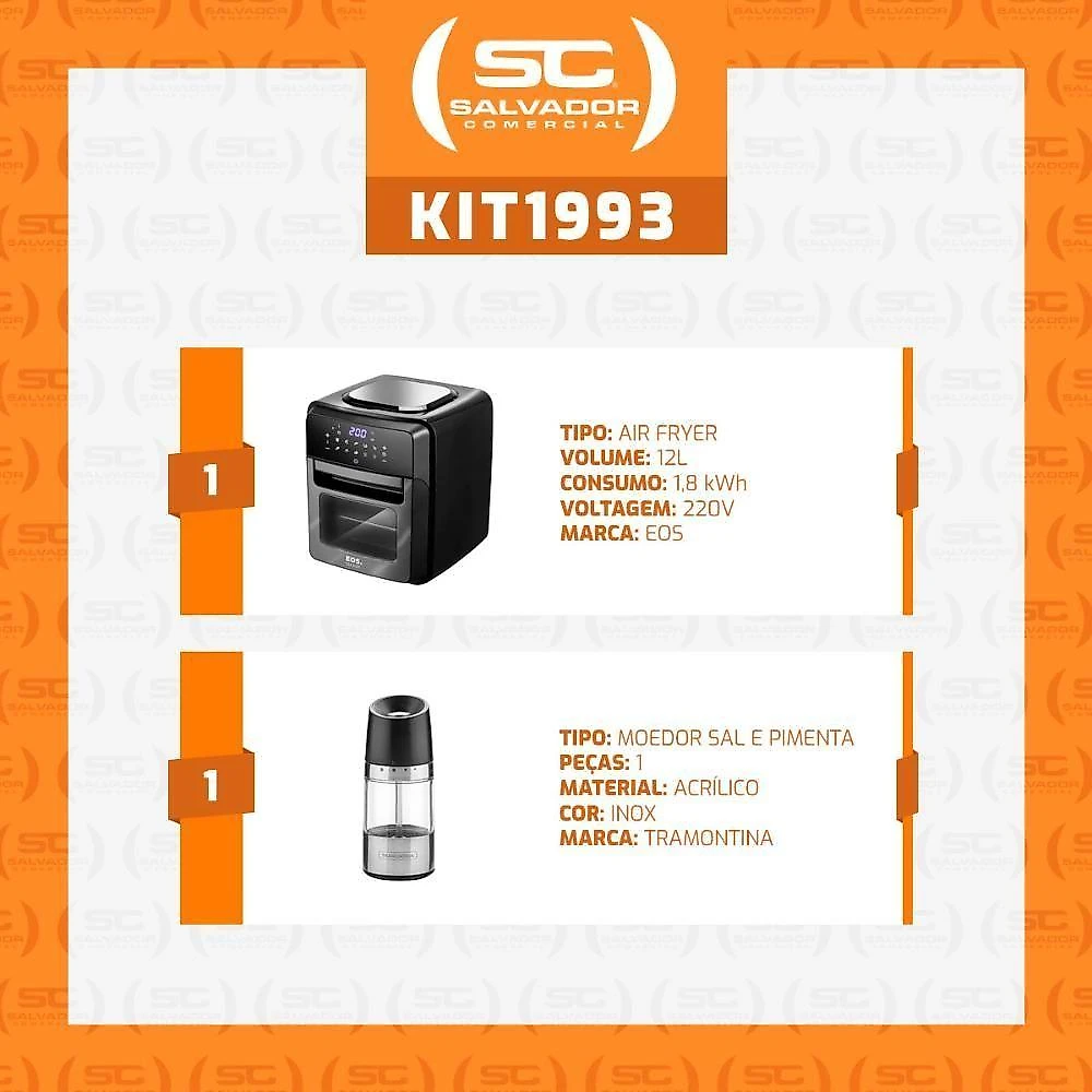Fritadeira Sem óleo Air Fryer Toutch Eaf12t 220v Eos Com Moedor Sal Ou Pimenta Realce P Tramontina 220v