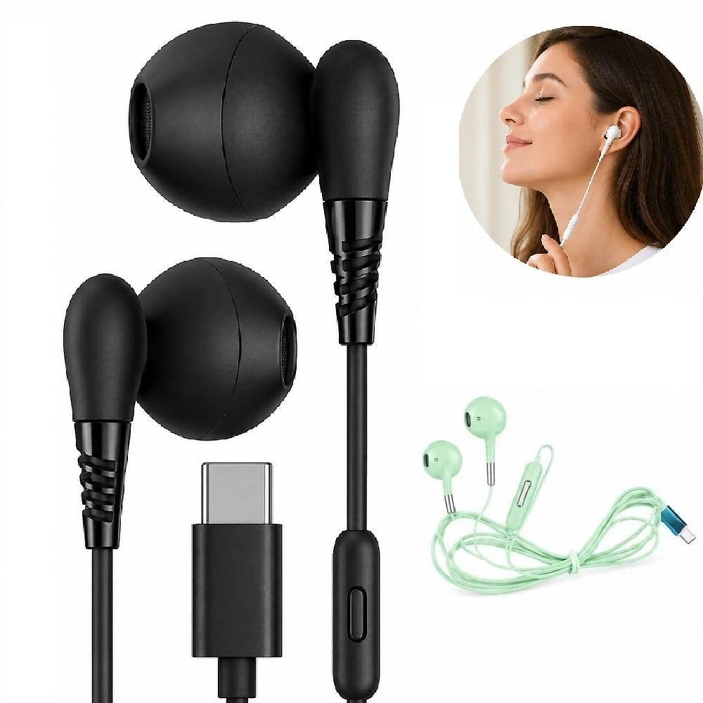 Fone de Ouvido com Fio USB Tipo-C com Microfone Som Estéreo Conector USB Tipo-C Super Bass