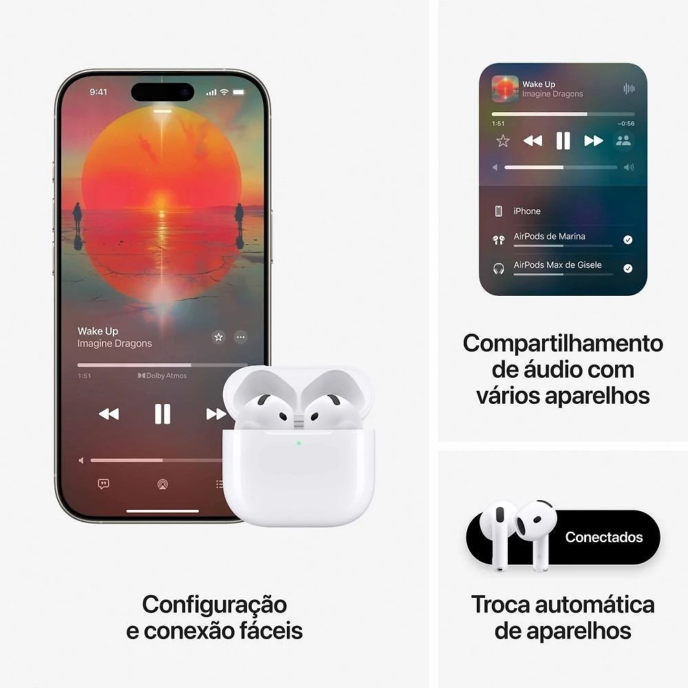 Miniatura AirPods 4 Apple com Cancelamento Ativo de Ruído, Estojo de Recarga USB-C, Branco - MXP93BZ/A