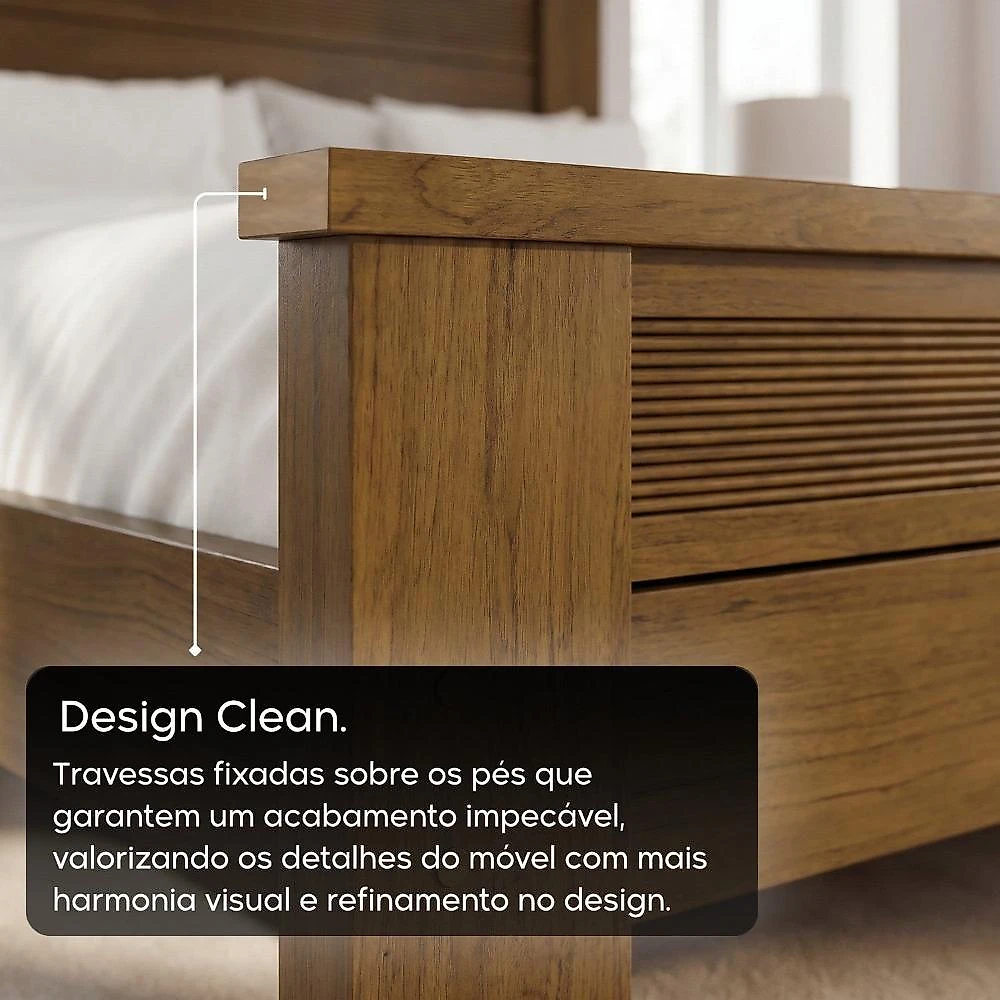 Cama Solteiro em MDF com Cabeceira Frisada 103x202cm Paolo Âmbar