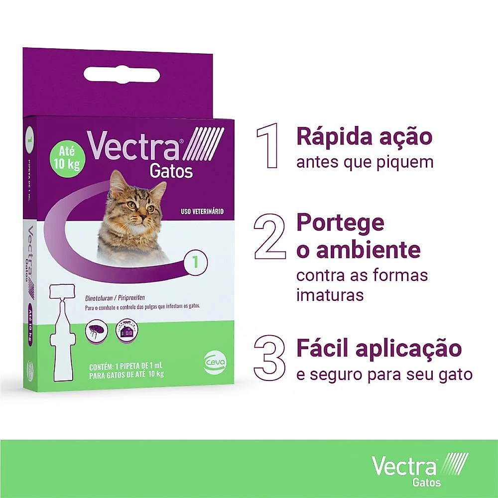 Antipulgas Ceva Vectra para Gatos até 10 Kg - 3 Pipetas (Leve 3 Pague 2)