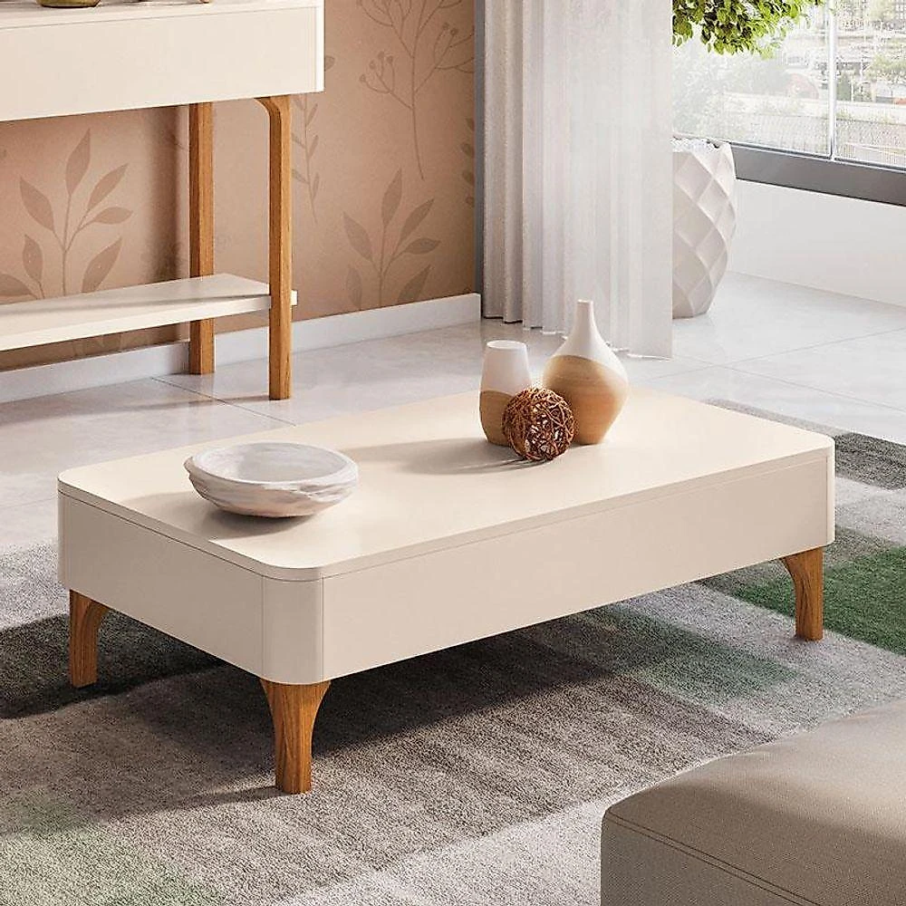 Home Suspenso Astor Castanho Off White Com Mesa De Centro Liz Off White - Hb Móveis
