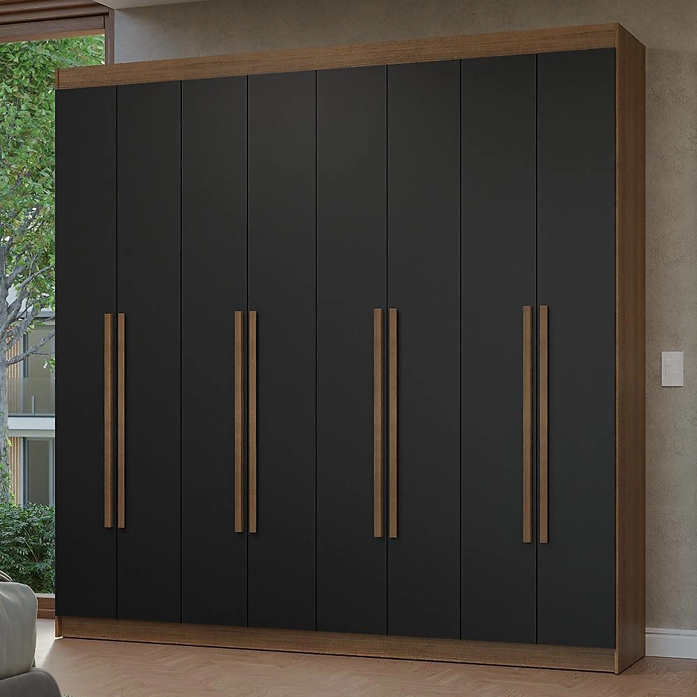 Guarda-roupa casal 8 portas batentes rustic/preto/rustic netuno madesa