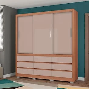 Miniatura Guarda-Roupa Bartira Arezzo com 3 Portas e 9 Gavetas Externas - 207,4cm de largura Avelã/Capuccino