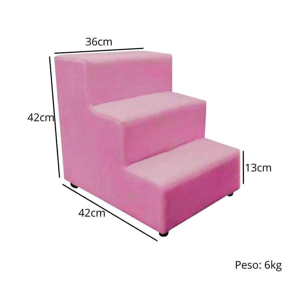 Escada Escadinha Petcachorro 3 Degraus Rampa Dog Suede Rosa