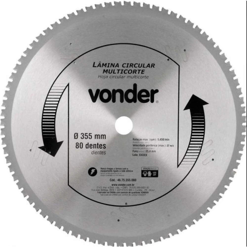 Lamina Circular Multicorte 355x2.2x3.0x80d - Vonder