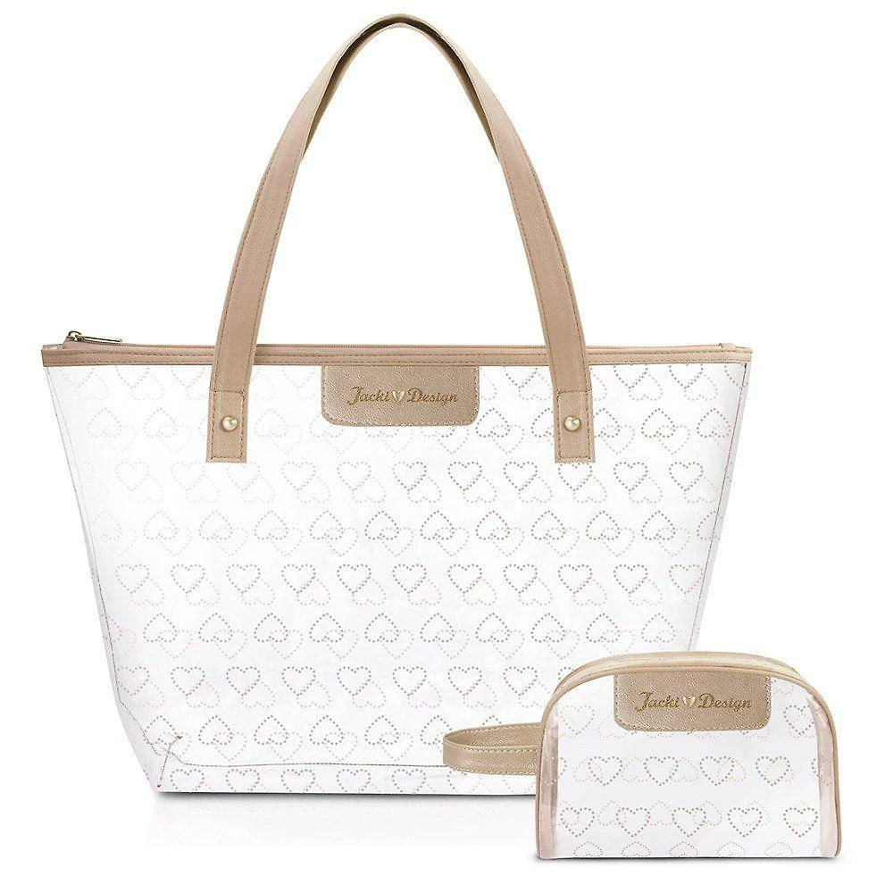 Kit Bolsa Shopper E Necessaire Transparente Love Dourado
