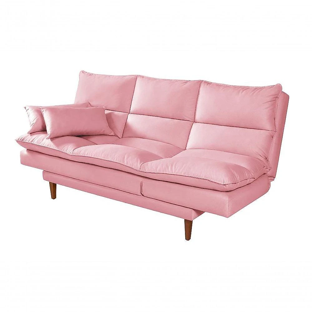 Sofá Cama Vancouver 3 Lugares Império Reclinável Casal Pés Madeira Suede Rosa 200