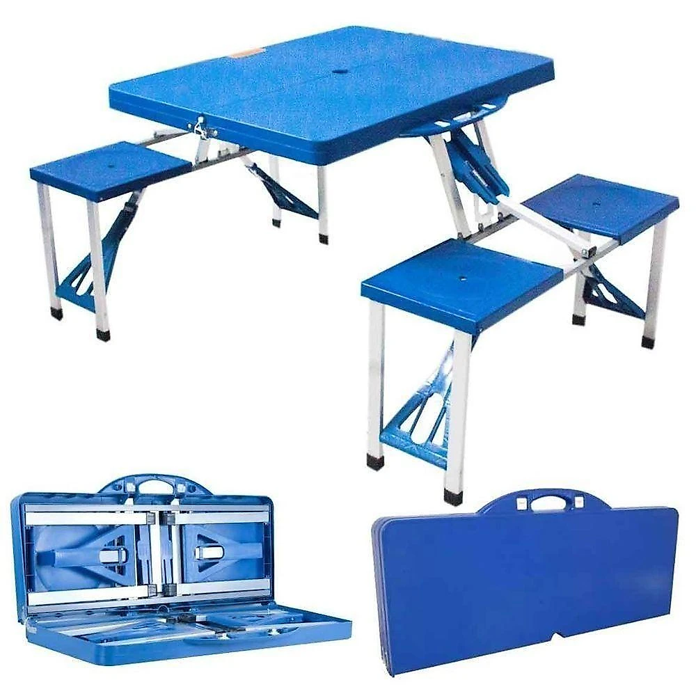 Mesa Dobrável para Camping Tipo Maleta com 4 Banquetas Azul Yeet para Praia e Estudo