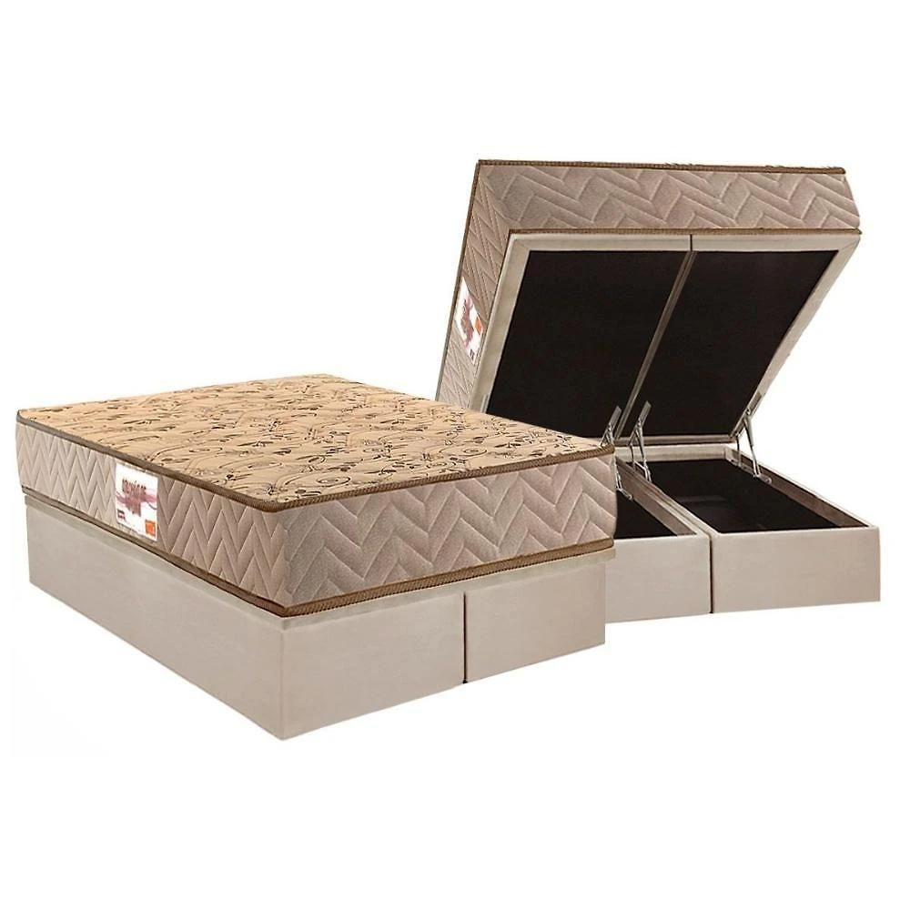 Cama Box Baú Queen: Colchão Anatômico Paropas D28 Ag65 Royalle Clean + Base Crc Suede Clean (158x198)