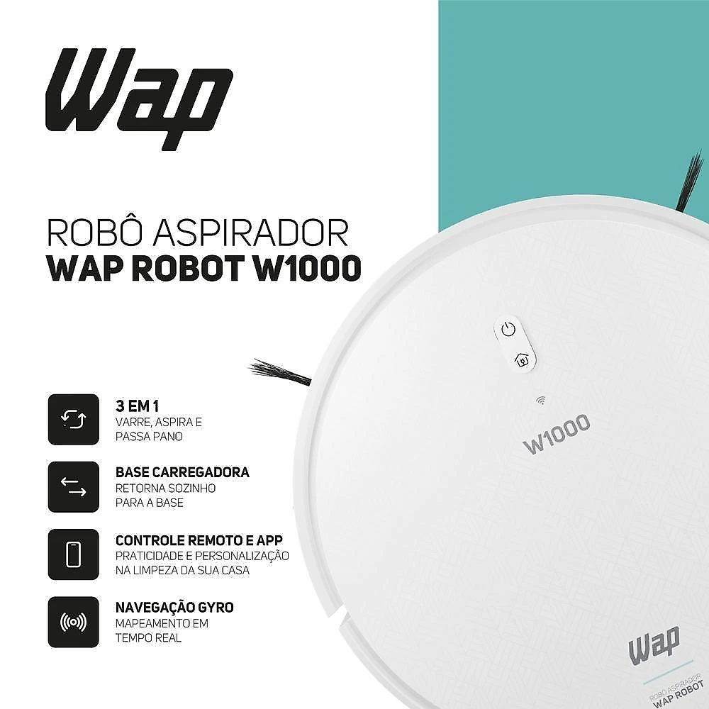 Robô Aspirador de Pó WAP Robot W1000 2400PA 160 Min Função MOP e Controle App Branco Bivolt