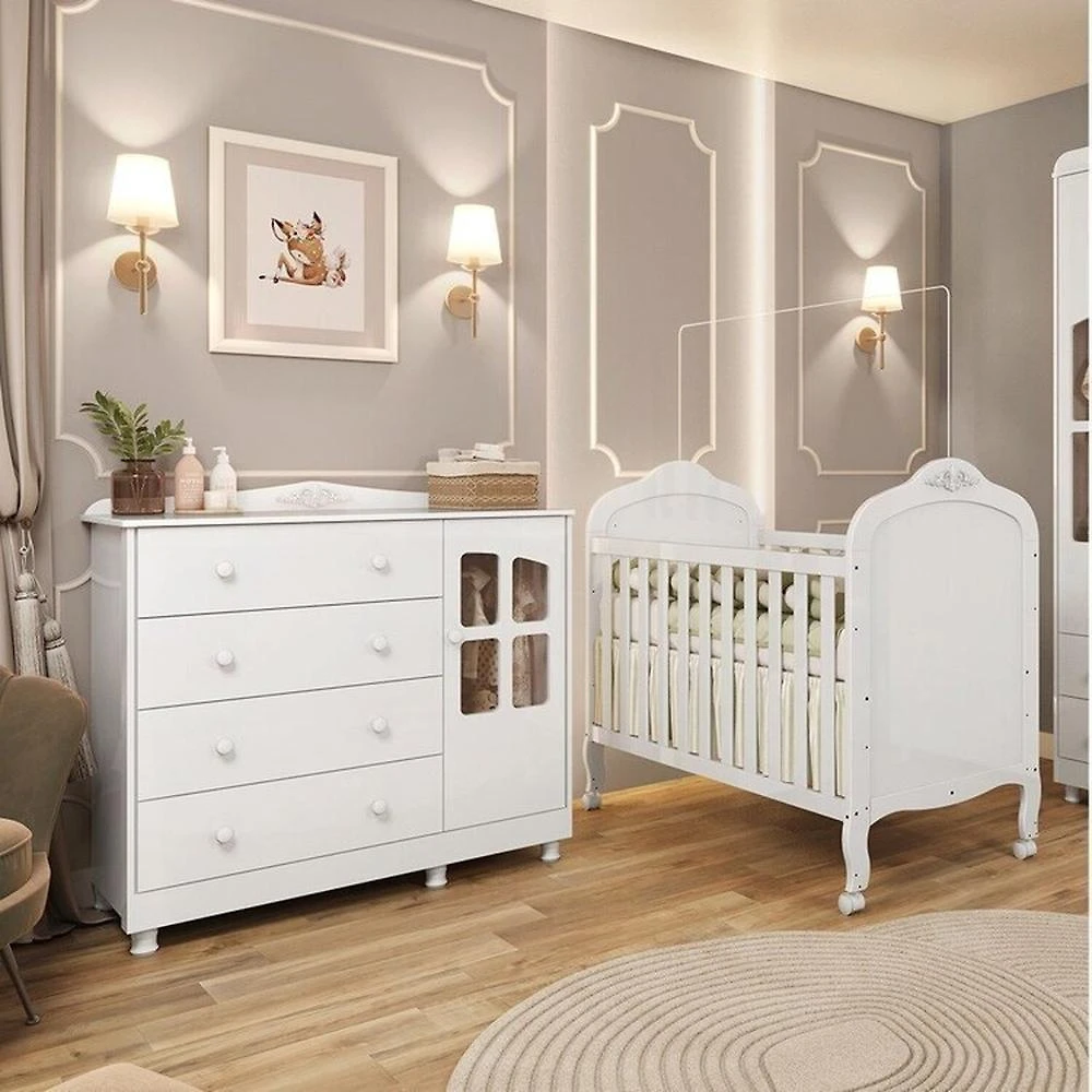 Quarto de Bebê com Berço Mini Cama e Cômoda com Janela Maya Clássico Espresso Móveis