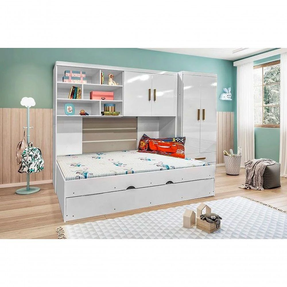Jogo de Quarto Chiara 2 Portas 4 Peças MDP Branco Brilho Phoenix Baby