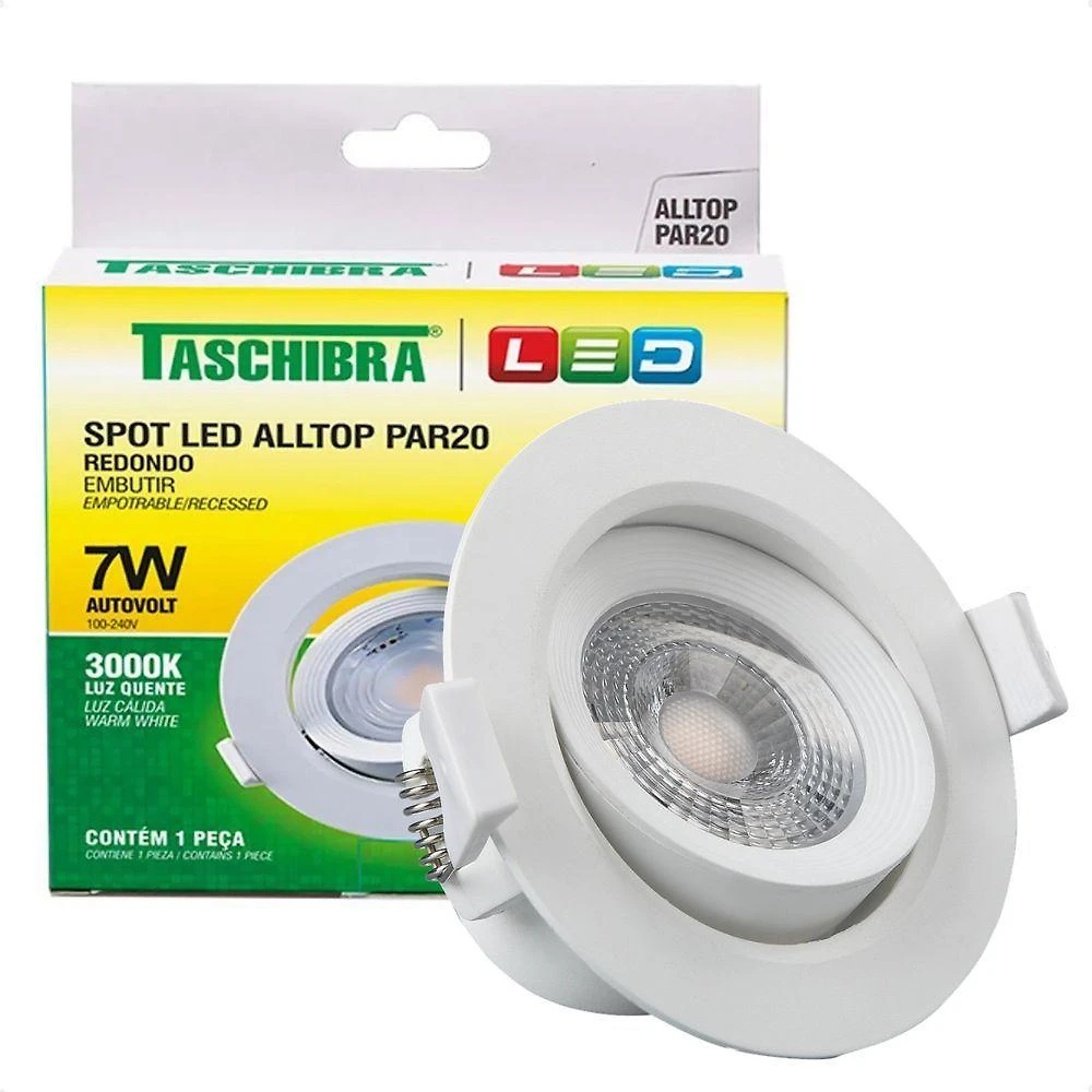 Kit 6 Spot de Led Embutir Alltop Par20 7W 3000K Amarelo Quente Bivolt Taschibra