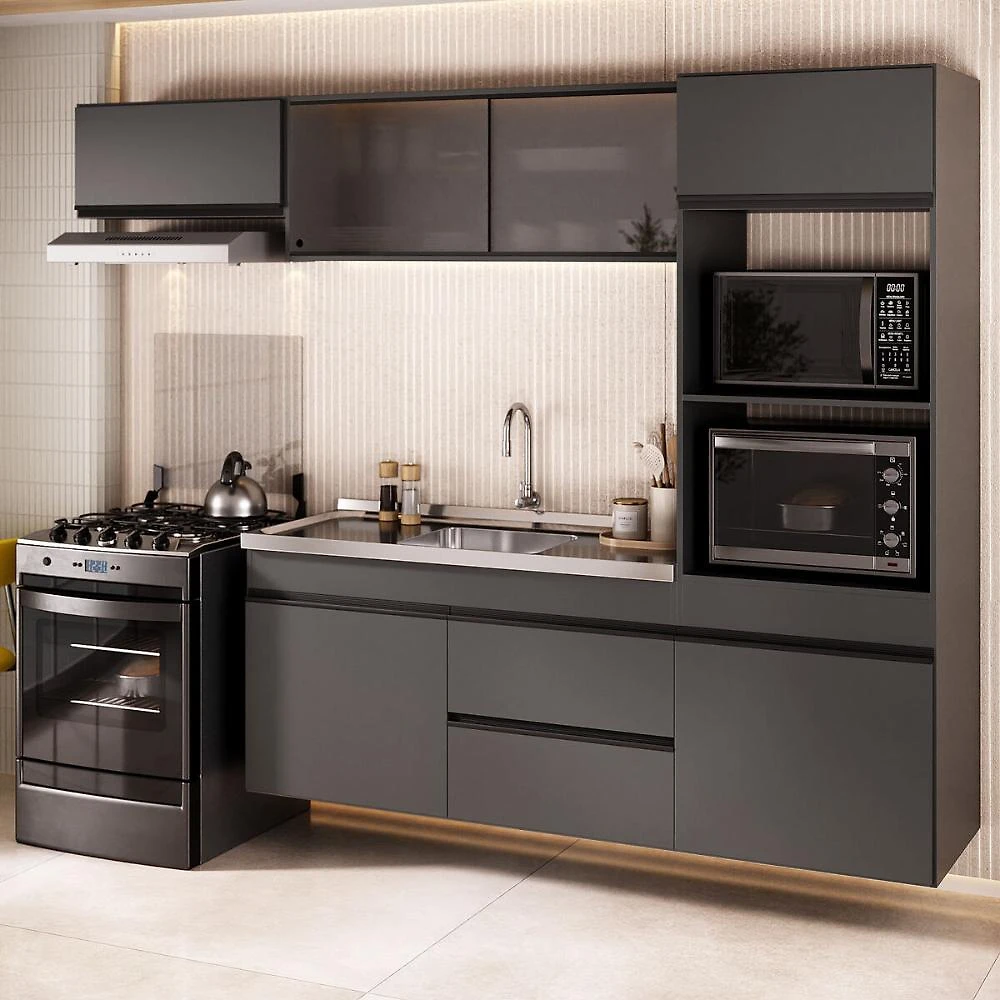Armário de Cozinha Modulada Completa com Pia Suspensa 251,5cm Milano Multimóveis MCR2463