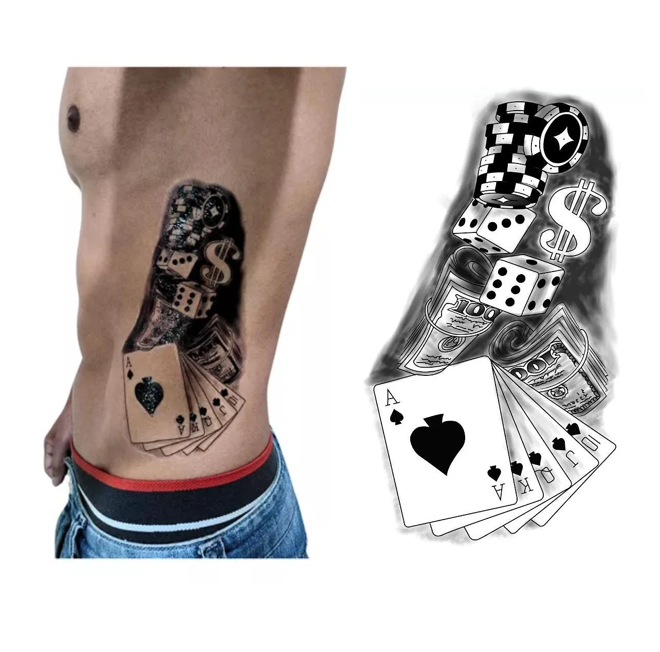 Miniatura Tatuagem Falsa Temporaria Realista - Cartas Poker Baralho 3D