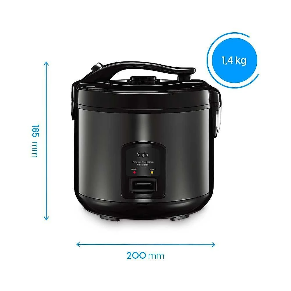 Panela de Arroz Elétrica Elgin Visio Glass 5 1L 400W Função 2 em 1 Antiaderente 220V