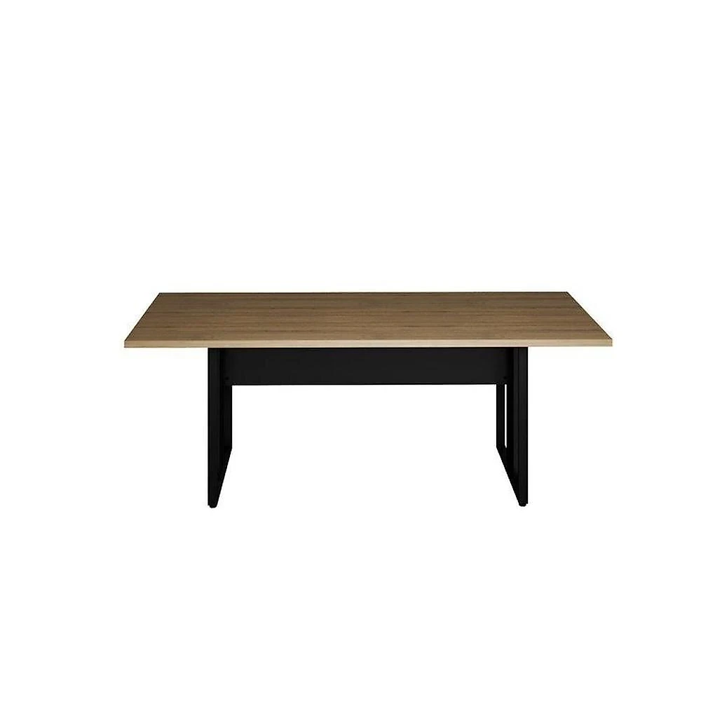 Conjunto para Escritório com Mesa de Reunião 6 Lugares e 2 Armários Baixos com Chave Espresso Móveis Macadâmia/Preto