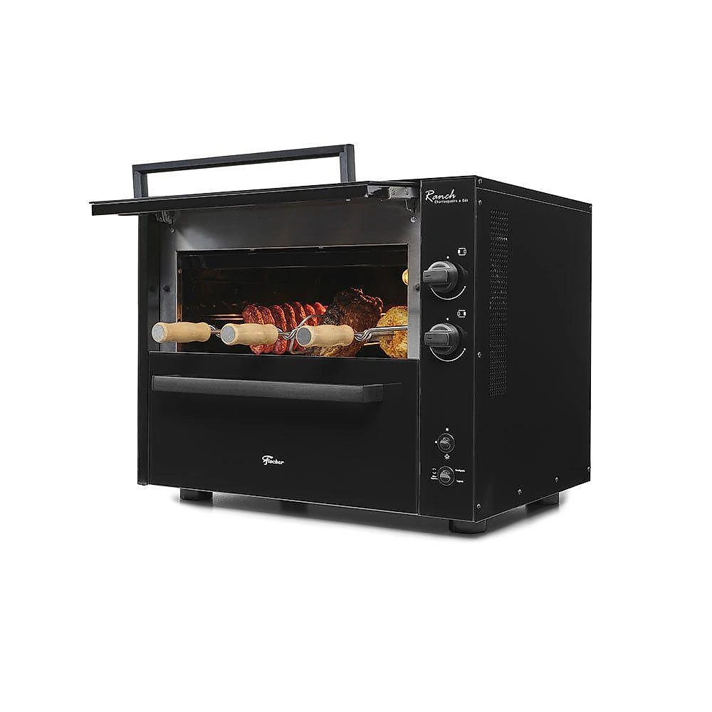 Churrasqueira a Gás de Bancada Ranch Grill 3 Espetos com Acendimento Automático Preto Fischer Bivolt