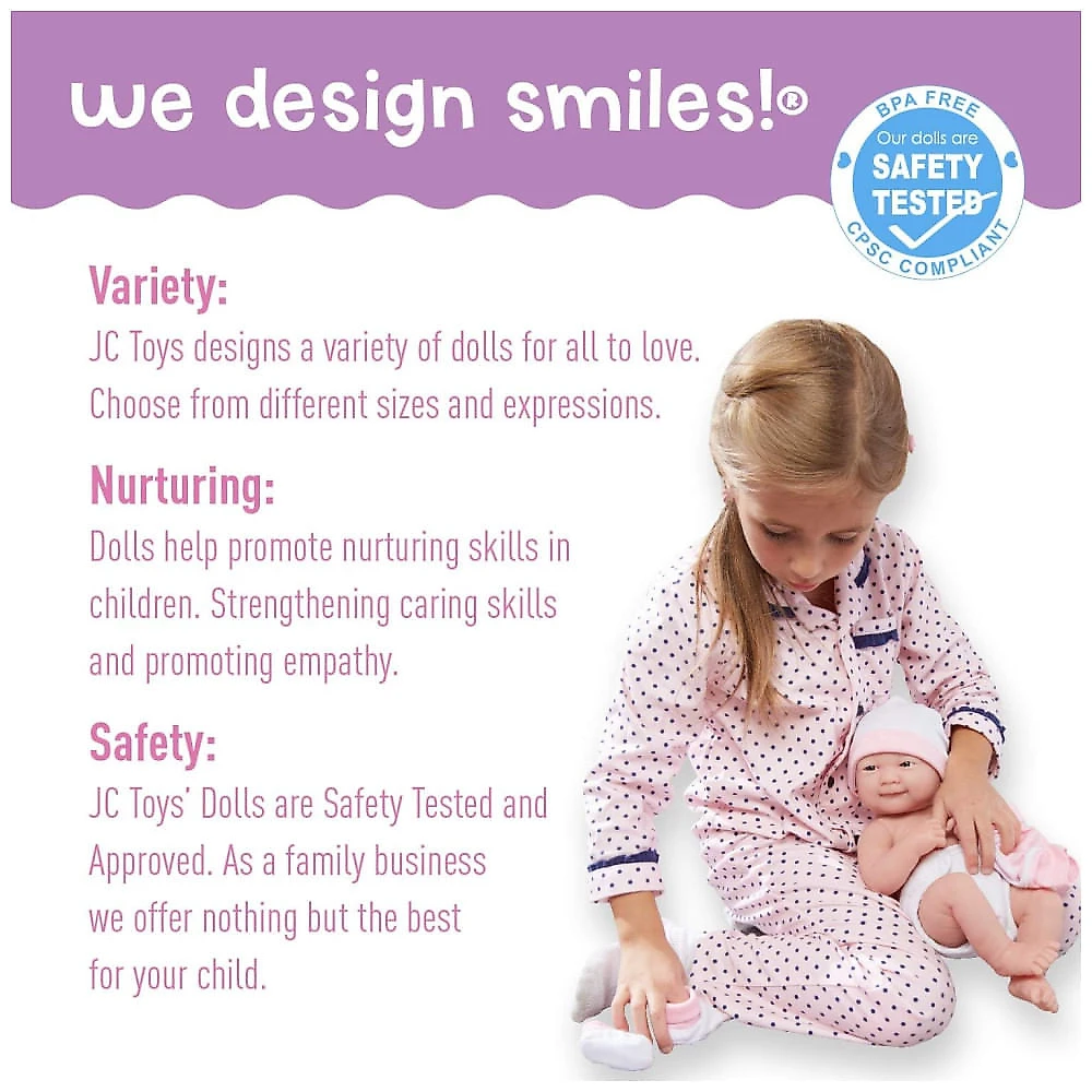 Bebê Recém-Nascido Newborn,  Boneca Bebê La Newborn Nursery 35,5 cm da JC Toys - Conjunto Inclusivo de 8 Peças