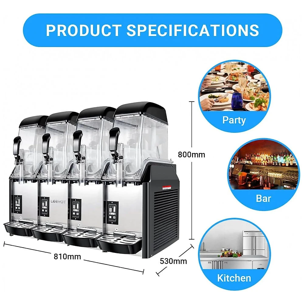 Máquina de Slush Raspadinha EKway 50L Quadruplo Tanque Comercial 1500W Margariteira Frozen 110V
