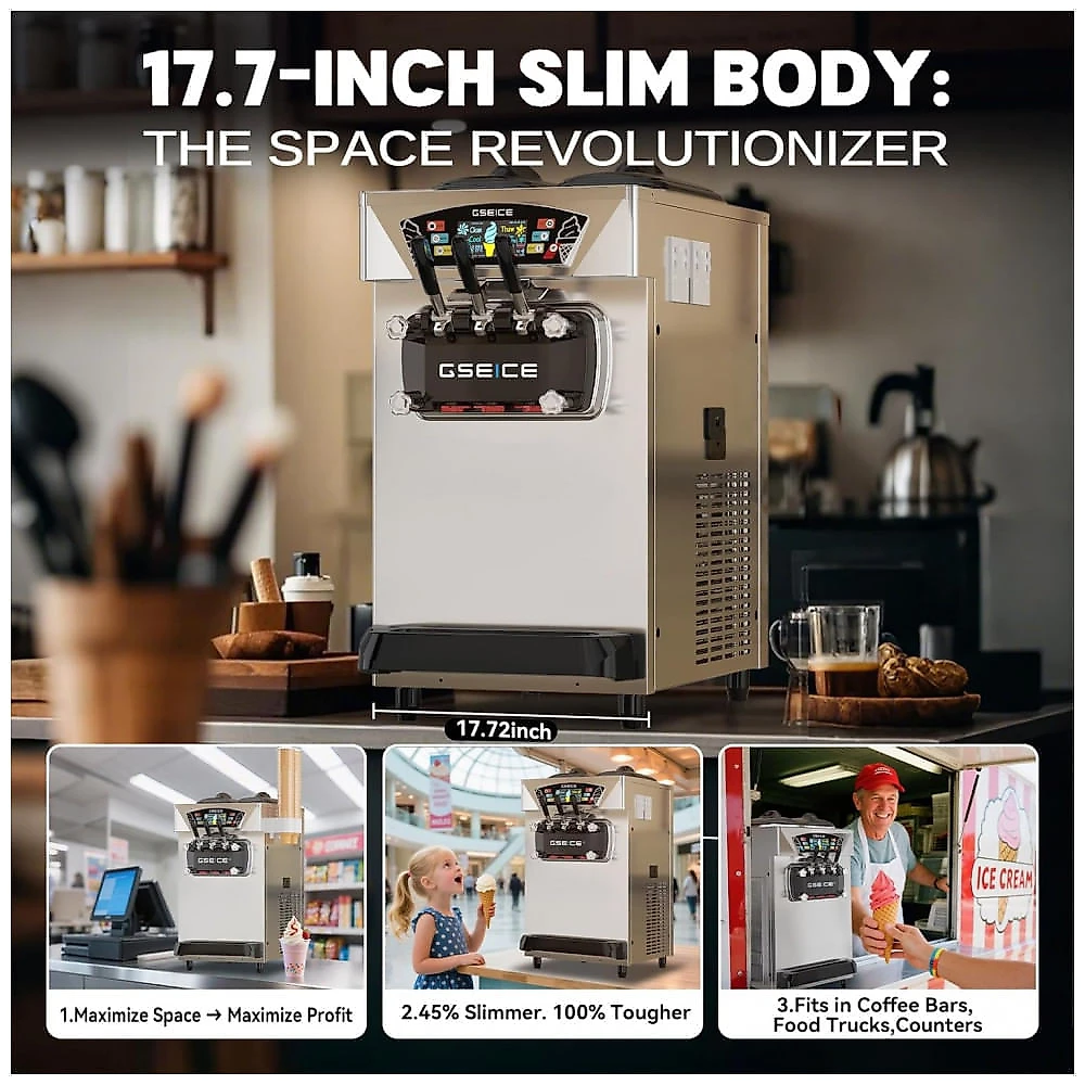 Máquina de Sorvete Soft Comercial GSEICE Inox 2x8L Alta Produção 2500W 110V Modelo GSEICE