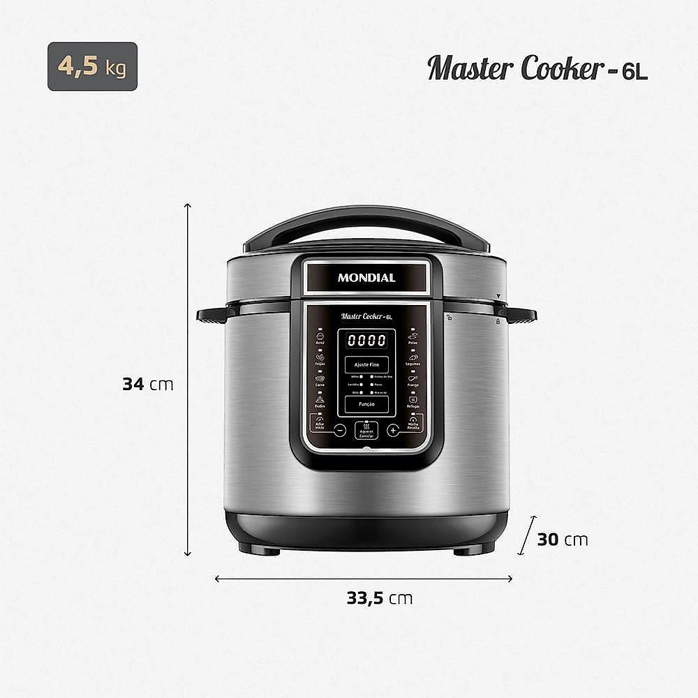 Panela de Pressão Elétrica Digital 6L Mondial Preto/Inox PE-60-6L-I 60hz 127V