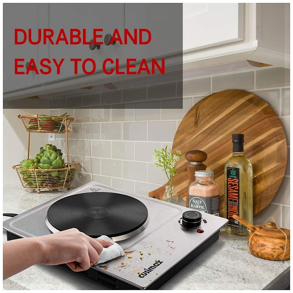 Cooktop Elétric Portátil de Bancada com 1 Queimador, Aço Inoxidável, 110V 1500W, Cusimax, Prata