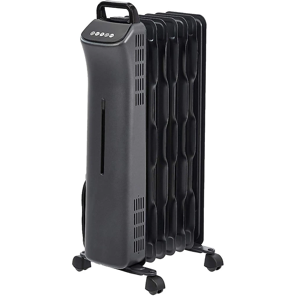 Amazon Basics Portable Digital Radiator Heater with 7 Wavy Fins and Remote Control Black 1500W