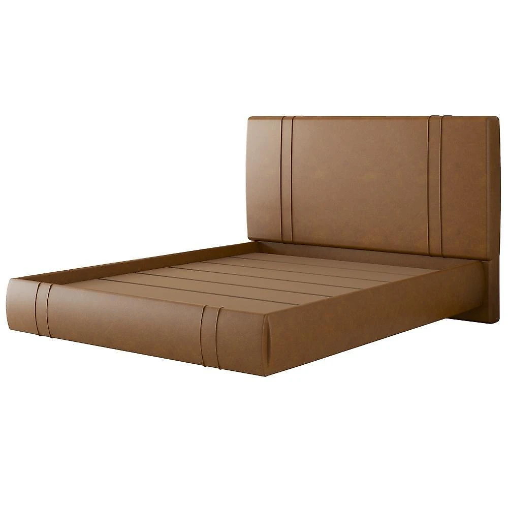 Cama Queen Flutuante Com Cabeceira 160cm Astra S04 Couríssimo Caramelo - Lyam Decor