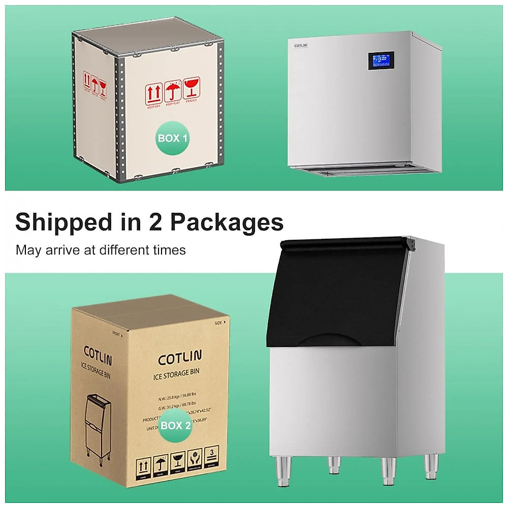 Máquina de Gelo Comercial COTLIN 200 kg 24H com Depósito de 159 kg, Compressor SECOP, Gelo Pronto em 515 minutos, Filtro de Água, Auto Limpeza, Ajuste Máquina de Gelo Comercial COTLIN 200 kg 24H com Depósito de 159 kg, Compressor SECOP, Gelo Pronto em 515 minutos, Filtro de Água, Auto Limpeza