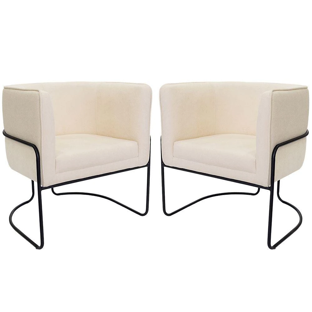 Kit 02 Poltronas Decorativas Betina Base Aço Preto Bouclé Off White - Nexta Casa