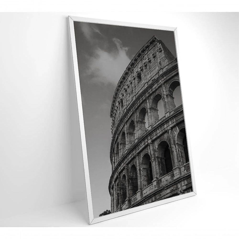 Quadro Coliseu Preto E Branco 60x90 Cm Vidro Impresso