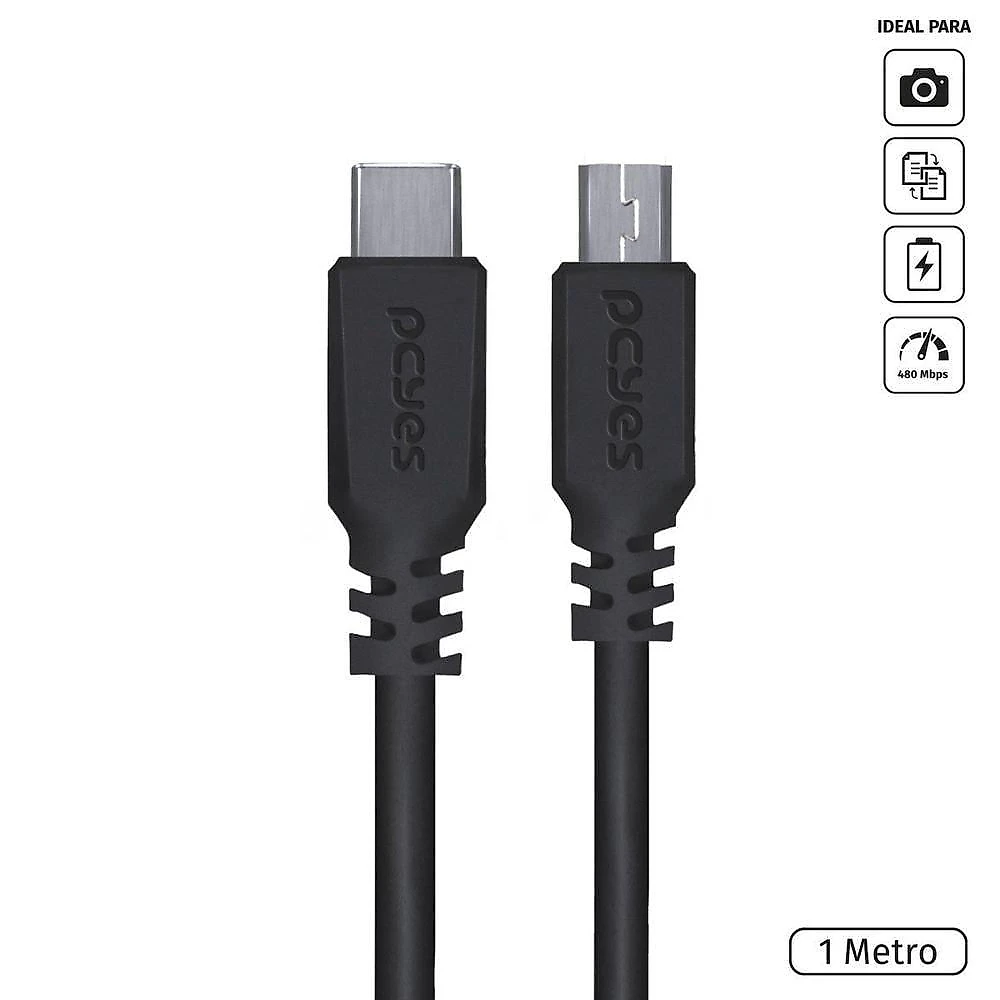 Cabo Usb Tipo C Mini Usb B 1m Preto