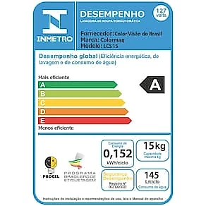 Tanquinho de Roupas Semiautomática Colormaq LCS15 Branco com 8 Programas de Lavagem - 15kg 110V