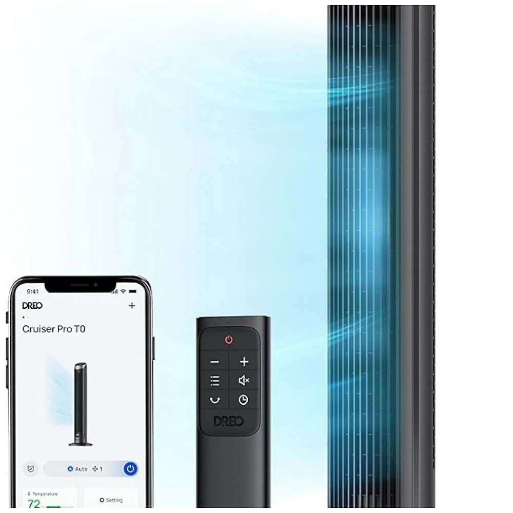 Ventilador de torre inteligente Dreo para quarto, ventilador de pé oscilante de 90° de 40", alta velocidade de 26 pés/s, 5 velocidades e 4 modos...