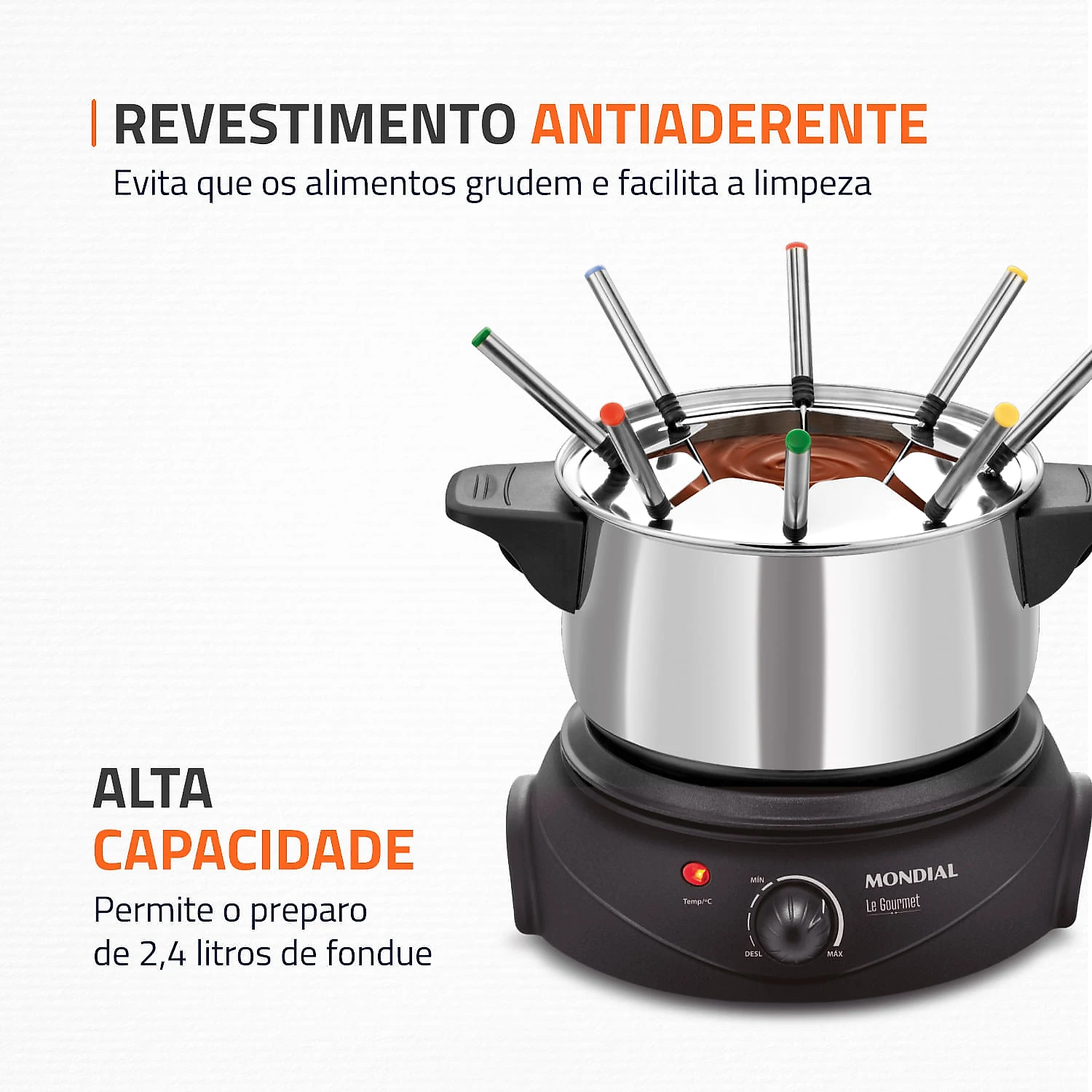 Panela Elétrica de Fondue Elétrico Le Gourmet II FD-02 FONDUE ELÉTRICO-127V-PRETO/PRATA