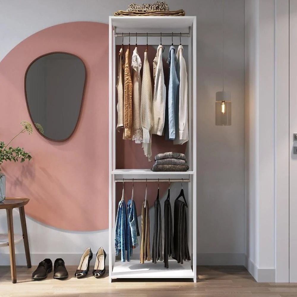 Guarda Roupa Closet 3 Peças com 3 Cabideiros 4 Gavetas 2 Nichos Easy Prodecor Branco