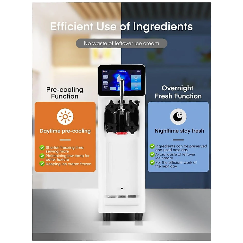 Máquina de Sorvete Soft Comercial FOHERE Branco Alta Produção 4L Hopper 1,6L Cilindro 2200W Modelo 9200