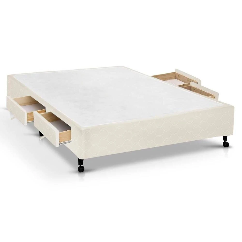 Cama Box Casal Poli Clean 4 Gavetas Madeira Tecido Bege Colchões Castor