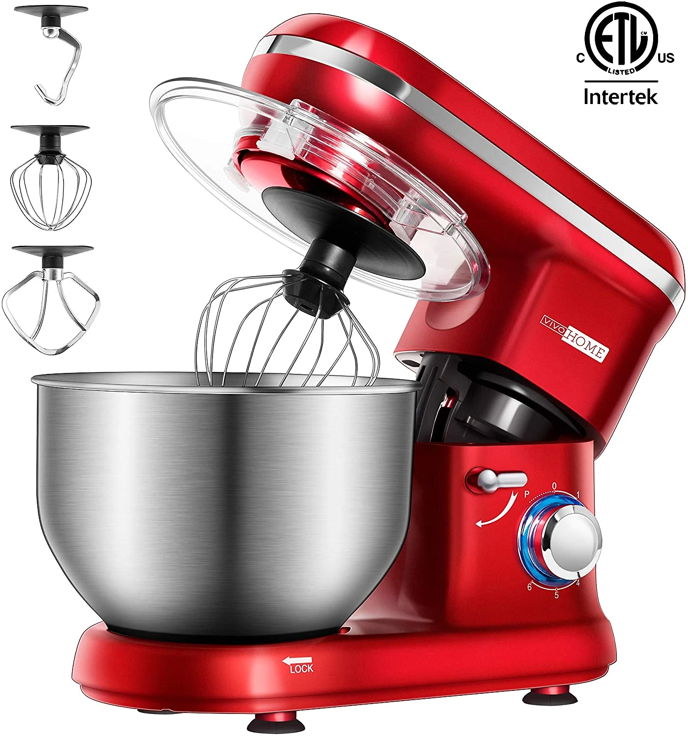 VIVOHOME BatedeiraMixer 650W 6 Velocidades 6L Vermelho 110V